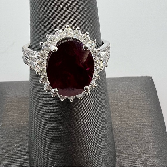 14k White Gold Diamond & Ruby Ring - Picture 8 of 9